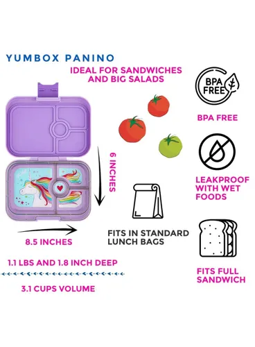 Średni prostokątny lunchbox Yumbox Panino - lavande purple / unicorn