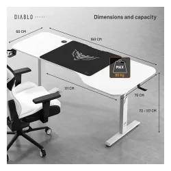Biurko Diablo Chairs X-Tensio 1600 160cm Regulacja wysokości Biały