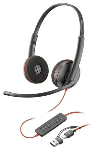Poly Blackwire 3220 Stereo USB-C Headset + USB-C/A Adapter