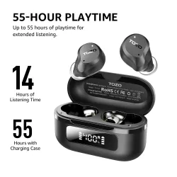 Słuchawki bezprzewodowe Tozo AeroSound Dokanałowe Bluetooth 5.3 Czarny