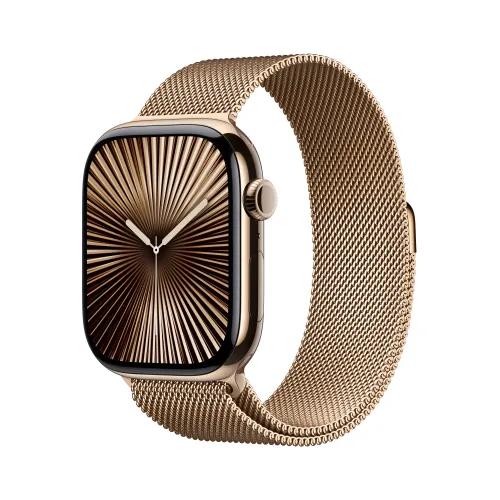Apple Watch Series 10 GPS + Cellular koperta 46mm tytan złoty bransoleta mediolańska złota M/L
