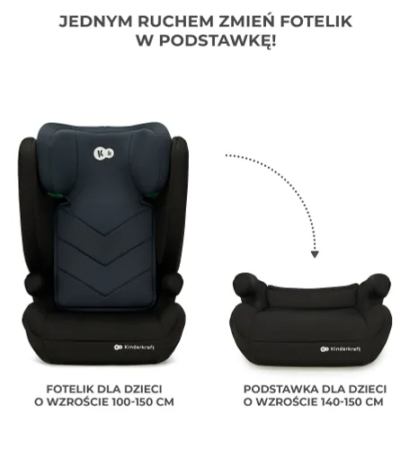 Fotelik samochodowy KINDERKRAFT I-Spark I-Size 2w1 100-150 cm (9-36 kg) Czarny
