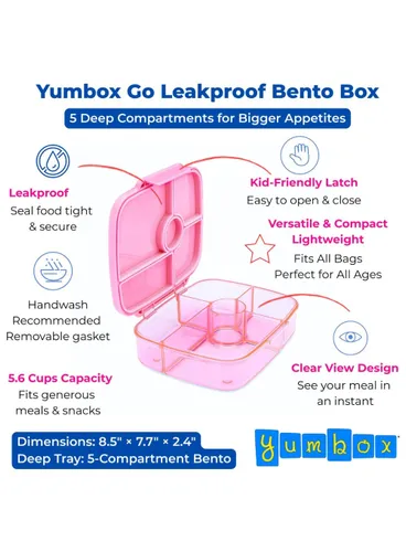 Lunchbox głęboki 5-komorowy Yumbox Go Bento Box - Sydney pink