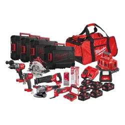 Milwaukee M18 PP8B-586P elektrikli el aletleri seti (tornavida + lamba + testere + pistonlu testere + açılı taşlama makinesi)