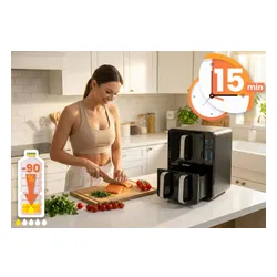 Air Fryer Frytkownica beztłuszczowa BERDSEN BD-664 12l z podwójnym koszem i okienkiem do obserwacji postępów gotowania