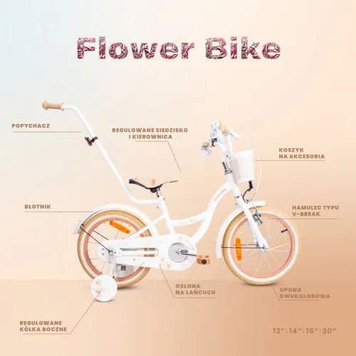 Rower dziecięcy SUN BABY Flower Bike 16 cali dla dziewczynki Biało-beżowy