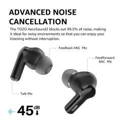 Słuchawki bezprzewodowe Tozo AeroSound2 Dokanałowe Bluetooth 5.3 Czarny