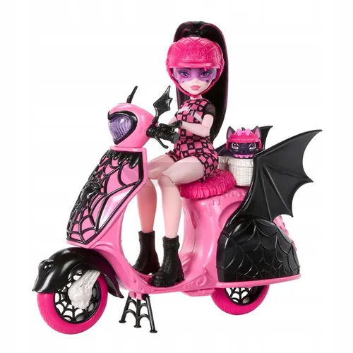 LALKA MONSTER HIGH Draculaura wampirystyczny skuter, zestaw lalka+akcesoria JDR61
