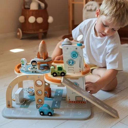 Tooky Toy Drewniany Kosmiczny Parking Stacja Kosmiczna
