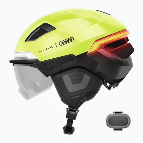 Kask rowerowy z kierunkowskazami ABUS Hyp-e Ace signal yellow