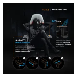 Fotel Diablo Chairs X.Eye Prime, Normal Size, Nightwolf Moon Gamingowy do 140kg Szary