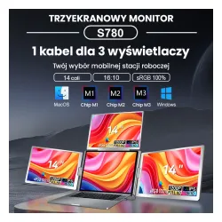 Monitor Extralink Smart Life S780 3-Screen 14" Full HD IPS 50Hz do laptopa 12" do 18,5"