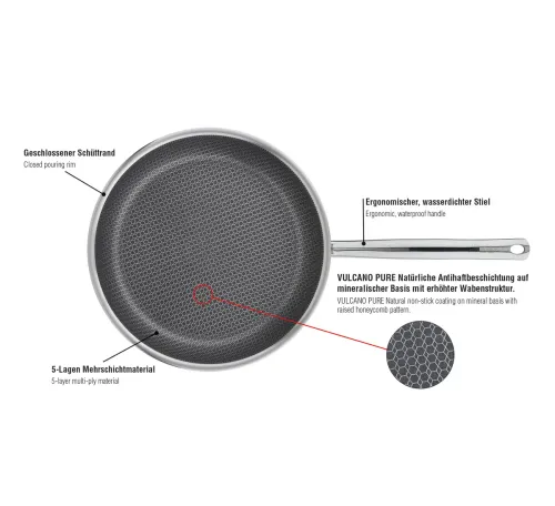 SPRING VULCANO CUT RESIST PURE – patelnia z powłoką nieprzywierającą śred. 24 cm stal nierdzewna 18/0