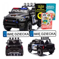 Auto Na Akumulator Dla Dzieci Dodge Ram Policja Zb629-F 4X4 LED Eva Skóra