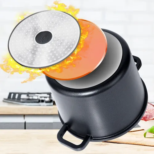 Garnek Granitowy ze Szklaną Pokrywką Wysoki do Gotowania Duszenia 7,6L