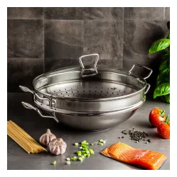FISSLER Nanjing 36 cm - patelnia / wok ze stali nierdzewnej z pokrywką