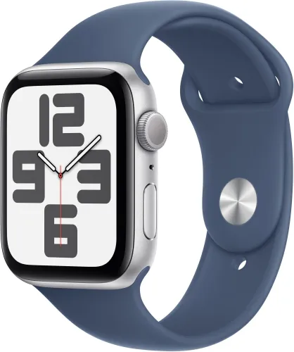 Apple Watch SE 2gen GPS 44mm koperta z aluminium (srebrny) + pasek sportowy rozmiar S/M (denim) 2024 (CPO)