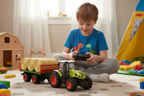 Zdalnie sterowany samochód COIL traktor na pilota z przyczepą i belami słomy