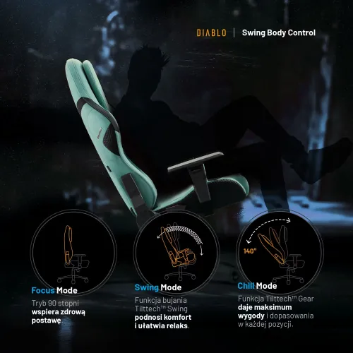 Fotel Diablo Chairs X.One Prime,Normal Size, Mystic Mint Gamingowy Do 140kg Tkanina Miętowy