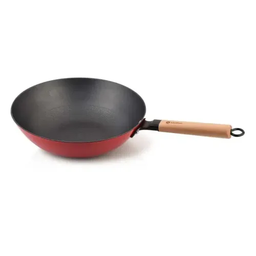 Wok żeliwny RODELUXE CZERWONY 30 cm