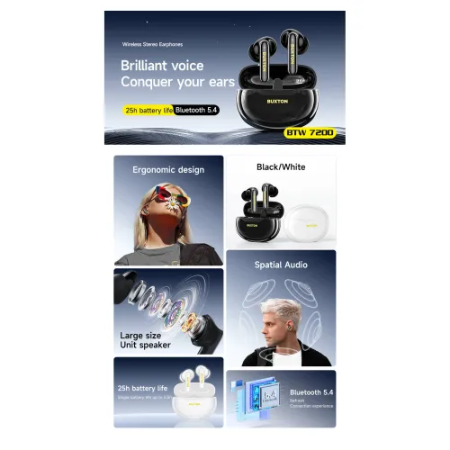 Słuchawki bezprzewodowe Buxton BTW 7200 TUYA Dokanałowe Bluetooth 5.4 Biały
