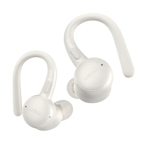 Słuchawki bezprzewodowe Belkin SoundForm ActiveFit Dokanałowe z zaczepami Bluetooth 5.4 Kremowy