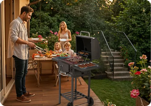 Grill węglowy ogrodowy Berdsen BD-892 żeliwny ruszt z pokrywą popielnik + termometr