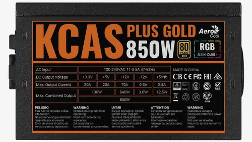 Zasilacz Aerocool KCAS PLUS GOLD 850W 80+ Gold