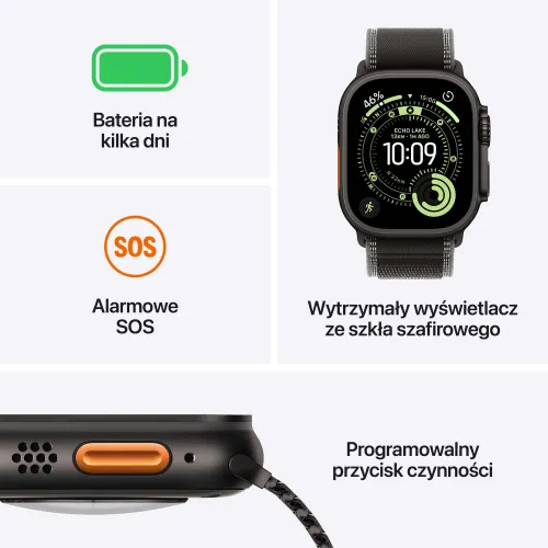 Apple Watch Ultra 3 GPS + Cellular koperta z tytanu Czarna 49mm Opaska Alpine Czarna Rozmiar L