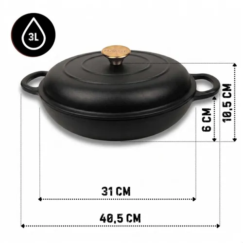 Emaliowany Garnek Żeliwny Płaski 30Cm 3L Hage Czarny Mat
