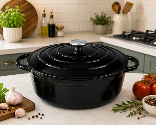 Garnek żeliwny emaliowany 28cm 5.9L ciężki indukcja Czarny KRISBERG