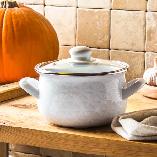 Garnek emaliowany z pokrywką EMALIA POLSKA PLESZEW PYZA DIAMOND BIAŁY 1,9 l