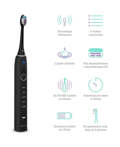 Szczoteczka soniczna TRUELIFE SonicBrush Clean70 UV Czarny