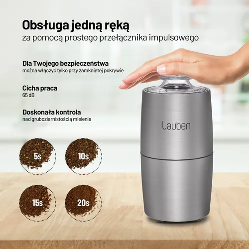 Elektryczny młynek do kawy Lauben Grinder 200ST - Moc 200W | Silnik miedziany | Stal nierdzewna #304 | Do kawy, orzechów i przypraw | Cichy 65dB | 50g