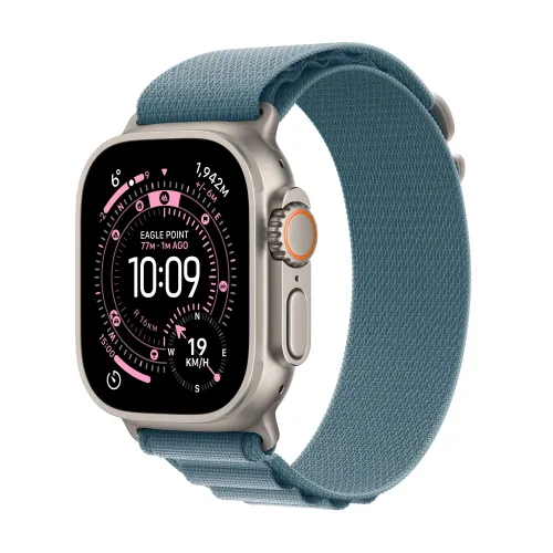 Apple Watch Ultra 3 GPS + Cellular koperta z natural tytanu Czarna 49mm Opaska Alpine Niebieska Rozmiar S