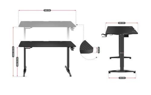 Biurko Huzaro Hero 8.5 140cm Regulacja wysokości Czarny
