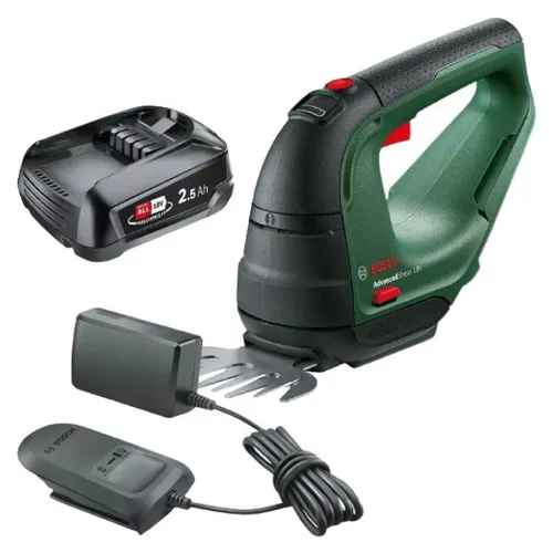 Nożyce do żywopłotu / trawy BOSCH AdvancedShear 18V-10 0600857001 akumulatorowe + Akumulator BOSCH 1600A02625 2.5Ah 18V + Ładowarka