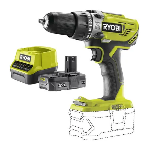 Wiertarko-wkrętarka RYOBI R18PD3-0 + Akumulator RYOBI ONE+ RC18120-120 2Ah 18V + ładowarka