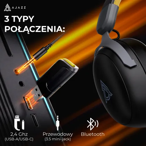 Słuchawki bezprzewodowe z mikrofonem Ajazz AHM08 MAX Nauszne Czarny