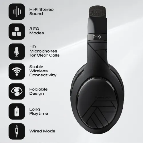 Słuchawki bezprzewodowe PowerLocus P19 Black Nauszne Bluetooth 5.3 Czarny