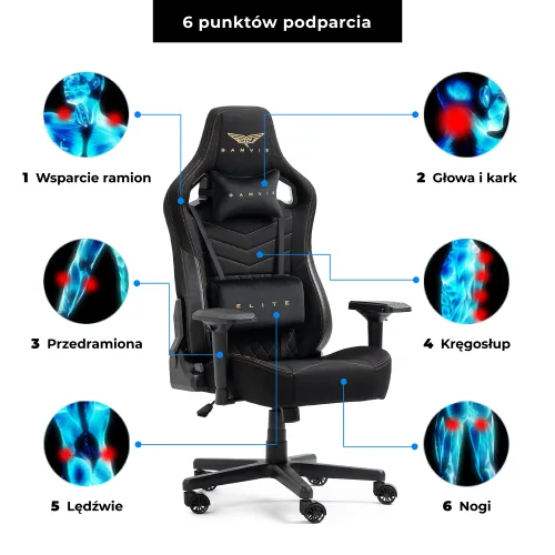 Fotel GAMVIS Elite 2.0 XL Basic Czarny (złote elementy)