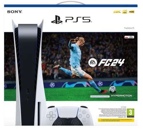 Konsola SONY PlayStation 5 z napędem Blu-ray 4K UHD + EA SPORTS FC 24  (klucz aktywacyjny)