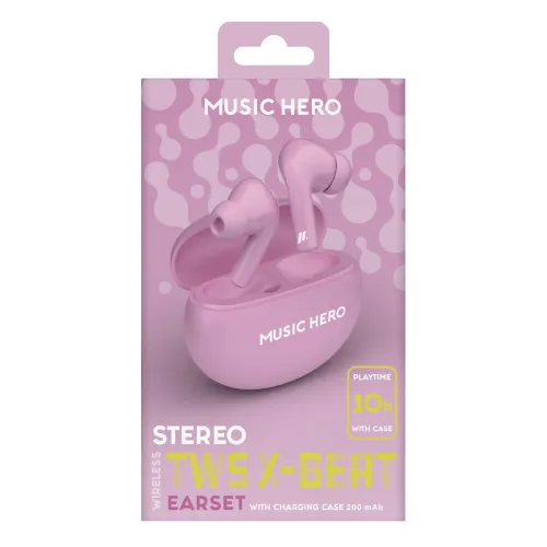 Słuchawki bezprzewodowe Music Hero TWS X-BEAT Dokanałowe Bluetooth Różowy