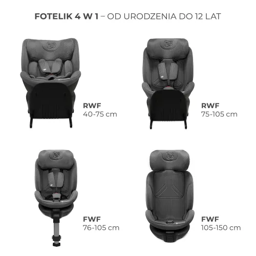 Fotelik samochodowy KINDERKRAFT Xrider 2 I-size 40-150 cm (0-21 kg) Szary