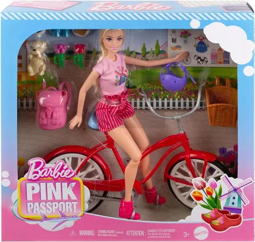 LALKA BARBIE PINK PASSPORT HOLANDIA lalka z rowerem + akcesoria HWJ00