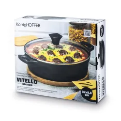 Patelnia aluminiowa nieprzywierająca z dwoma uchwytami i pokrywką KONIGHOFFER Vitello 32 cm