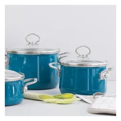 RIESS Nouvelle Aquamarin 2 l - garnek emaliowany z pokrywką