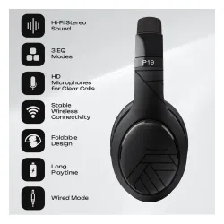 Słuchawki bezprzewodowe PowerLocus P19 Black Nauszne Bluetooth 5.3 Czarny