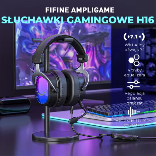 Słuchawki przewodowe z mikrofonem Fifine AmpliGame H16 Nauszne Czarny