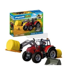Duży traktor z belami siana